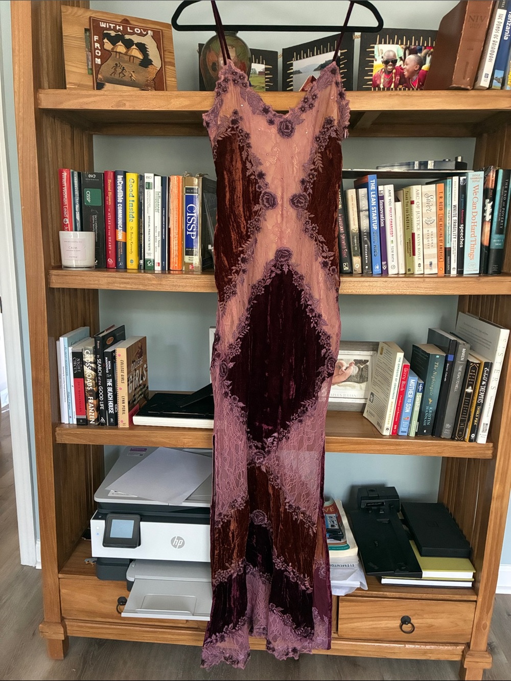 La Fuori - Velvet Lace Slip Dress in Dusty Rose and Burgundy